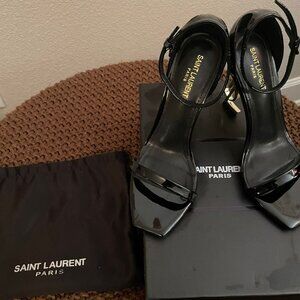 Opyum YSL Logo-Heel Sandals with Golden Hardware